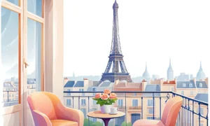 French cafe balcony overlooking Eiffel Tower Paris French untranslatable words language culture